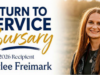Baylee Freimark Awarded $10K Clearview Return to Service Bursary Award banner for 'Return to Service Burgundy' featuring Baylee Freimark, smiling woman on the right.