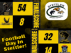 Football Day In Stettler Held On September 26 Promotional collage for a Stettler football day, featuring team logos, bold yellow/black panels and numbers 54, 8, 32, 14.