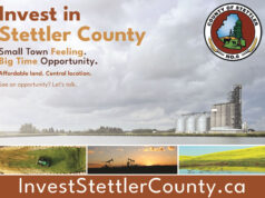 County of Stettler Launches New Investment Attraction Website Promotional banner: 'Invest in Stettler County' with a county seal on the right, showing industrial silos and a cloudy sky in the background.