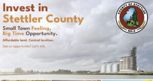 County of Stettler Launches New Investment Attraction Website Promotional banner: 'Invest in Stettler County' with a county seal on the right, showing industrial silos and a cloudy sky in the background.