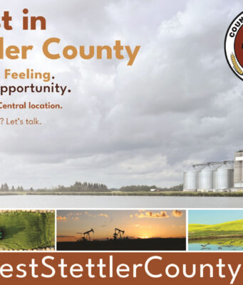 County of Stettler Launches New Investment Attraction Website Promotional banner: 'Invest in Stettler County' with a county seal on the right, showing industrial silos and a cloudy sky in the background.