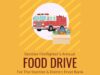 Stettler Fire Department Food Drive: Most Needed Items Poster for Stettler Firefighter's Annual Food Drive featuring a red fire truck and a box of groceries on a yellow background.