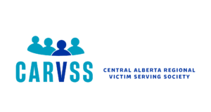 Victim Serving Society Calls For Local Crisis Volunteers CARVSS logo: four teal person icons with a dark blue center figure and the subtitle 'Central Alberta Regional Victim Serving Society'.