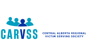 Victim Serving Society Calls For Local Crisis Volunteers CARVSS logo: four teal person icons with a dark blue center figure and the subtitle 'Central Alberta Regional Victim Serving Society'.